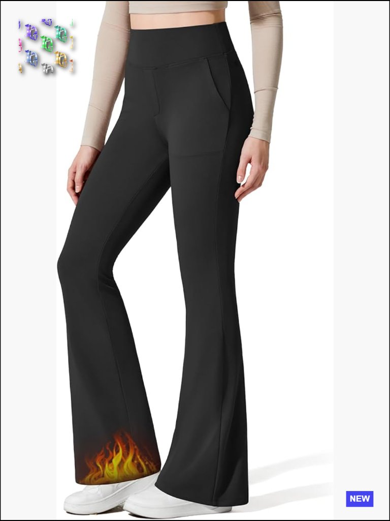 Fleece Lined Flare Yoga Pants Winter Thermal High Waist Leggings With Pockets